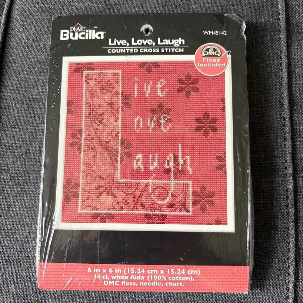 Live Laugh Love Vintage Y2k Counted Cross Stitch Kit by Plaid Bucilla - 2006